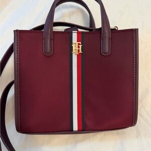 Tommy Hilfiger Wine Red Stripe Satchel